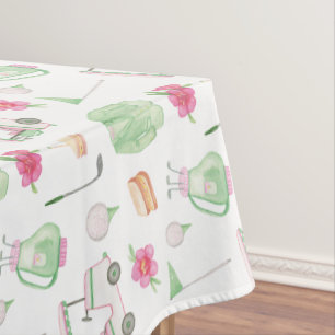 Nappe Tournoi de golf avec chariot à l'aquarelle rose et