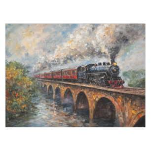 Nappe Train à vapeur sur un pont - Peinture à l'huile