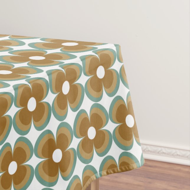 Nappe Trendy Teal Caramel Retro Groovy Flowers Seamless (In Situ)