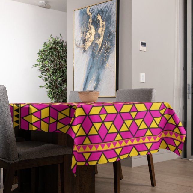 Nappe Triangles rose et jaune Motif (Geometric bright pattern table cloth)