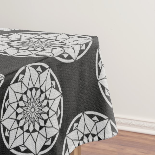 Nappe Tricot Star Mandala noir et blanc (In Situ)
