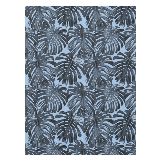Nappe Tropical Dark Blue Monstera Jungle Leaves (Devant)