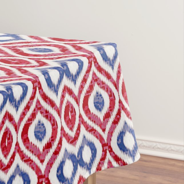 Nappe Tuile d'Ikat en rouge et bleu (In Situ)