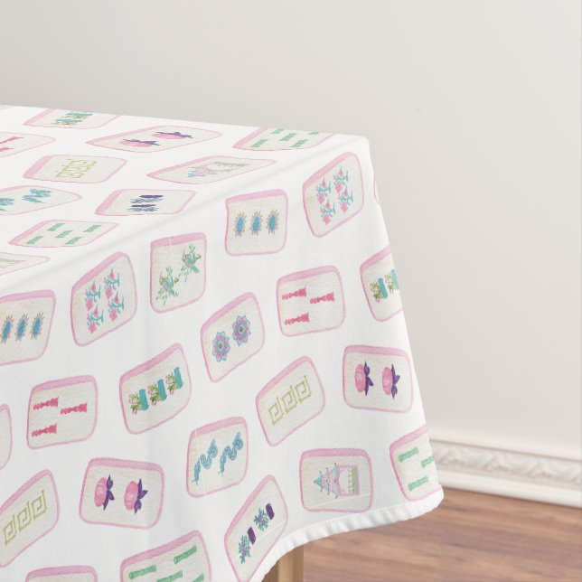 Nappe Tuiles de Mahjong rose et vert aquarelle (In Situ)