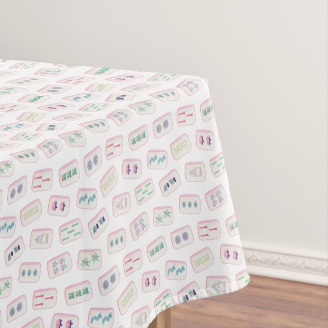 Nappe Tuiles de Mahjong roses et vertes à l'aquarelle (In Situ)