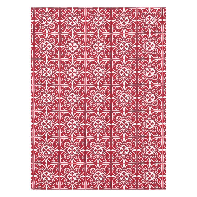 Nappe Tuiles marocaines - rouge foncé et blanc (Devant)