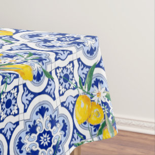 Nappe Tuiles portugaises, citrons, fruits, art d'été