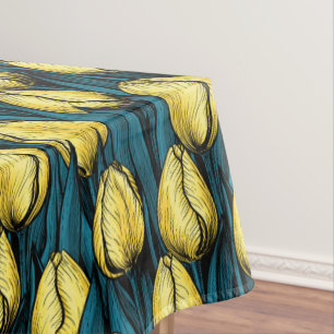 Nappe Tulières jaunes avec feuilles bleus