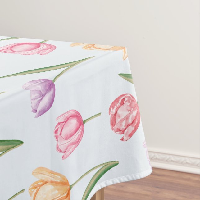 Nappe Tulipes Motif Fleur Aquarelle Coloré (In Situ)