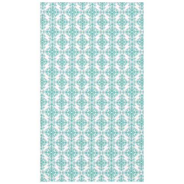 Nappe Turquoise Aqua et Blanc Fancy Floral Damassé (Devant)