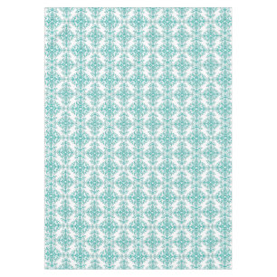 Nappe Turquoise Aqua et Blanc Fancy Floral Damassé