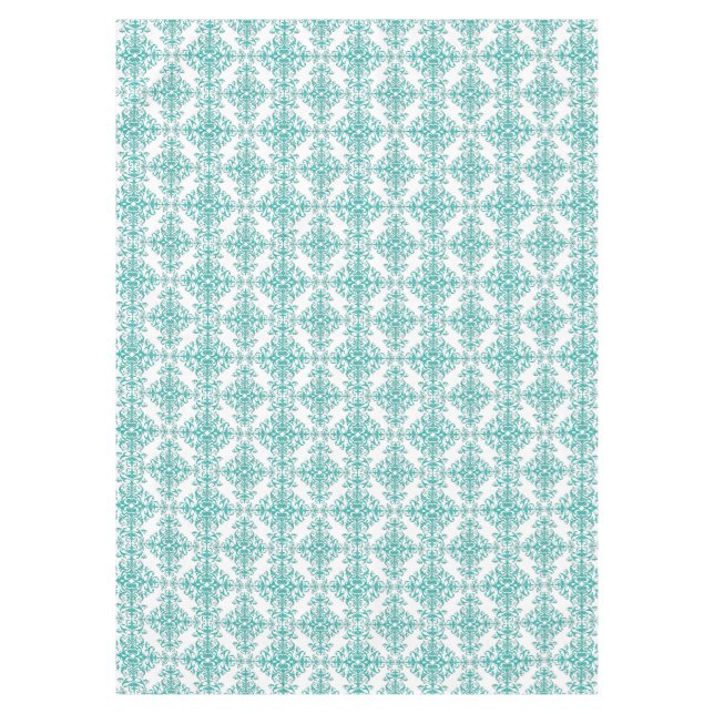 Nappe Turquoise Aqua et Blanc Fancy Floral Damassé (Devant)