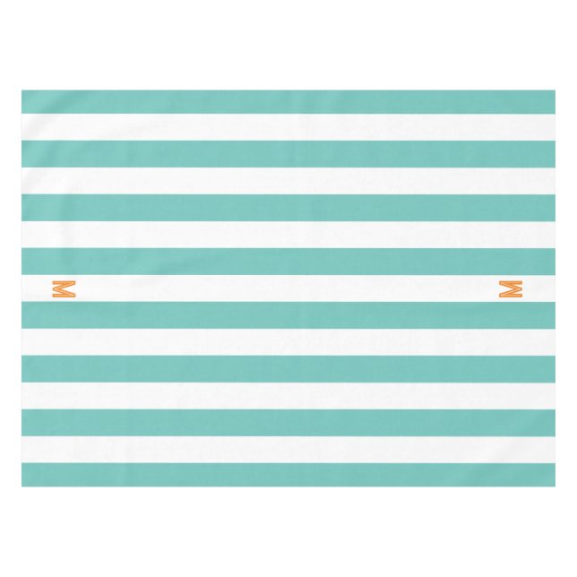 Nappe Turquoise bande de cabane et monogramme orange per (Devant (Horizontal))