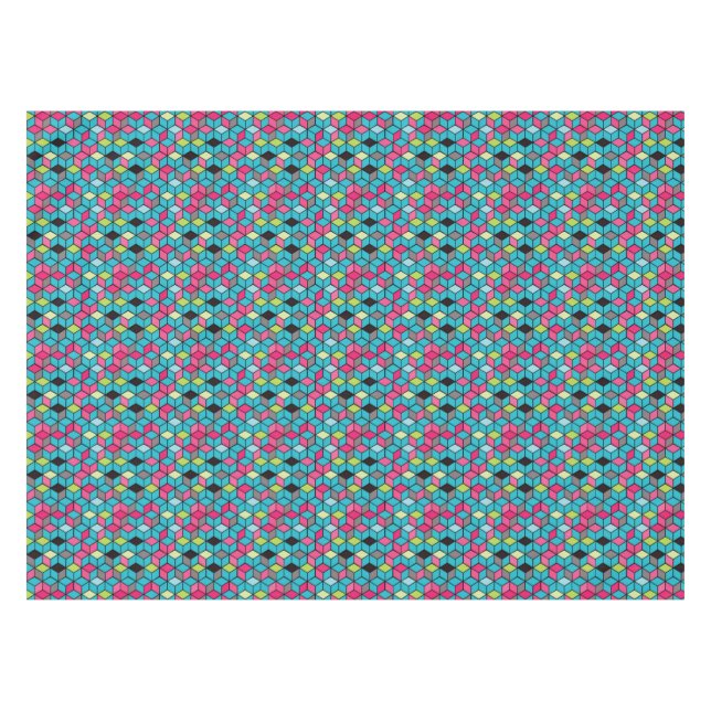 Nappe Turquoise et motif rose de cube (Devant (Horizontal))