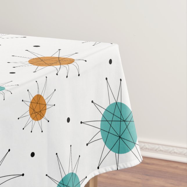 Nappe Turquoise Orange Starburst Motif du milieu du sièc (In Situ)