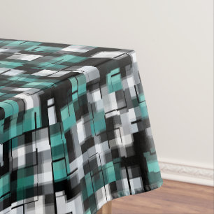 Nappe Turquoise Vert Bleu Noir Blanc Abstrait Plaid