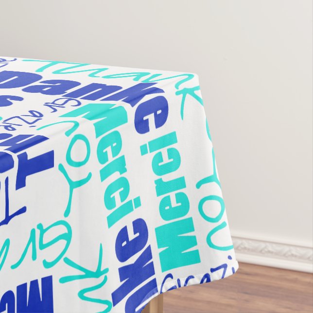 Nappe Typographie de Merci bleu turquoise multilingue (In Situ)