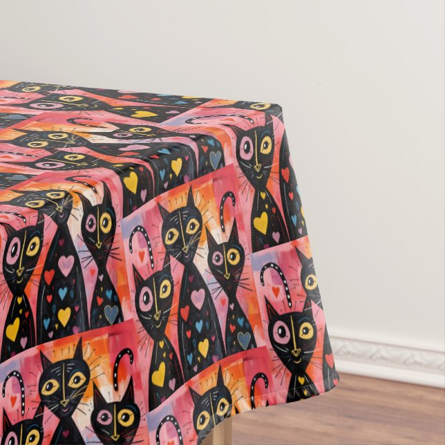 Nappe Valentine's Day Tablecloth Cat Red Hearts  (In Situ)