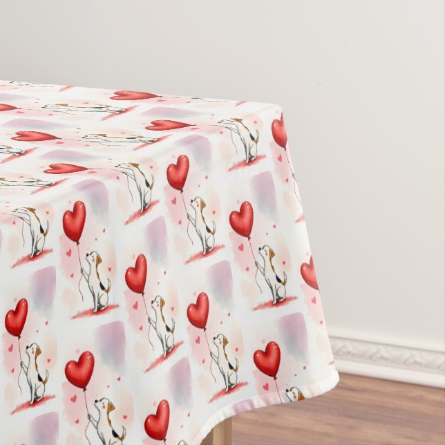 Nappe Valentine's Day Tablecloth Dog Red Hearts  (In Situ)