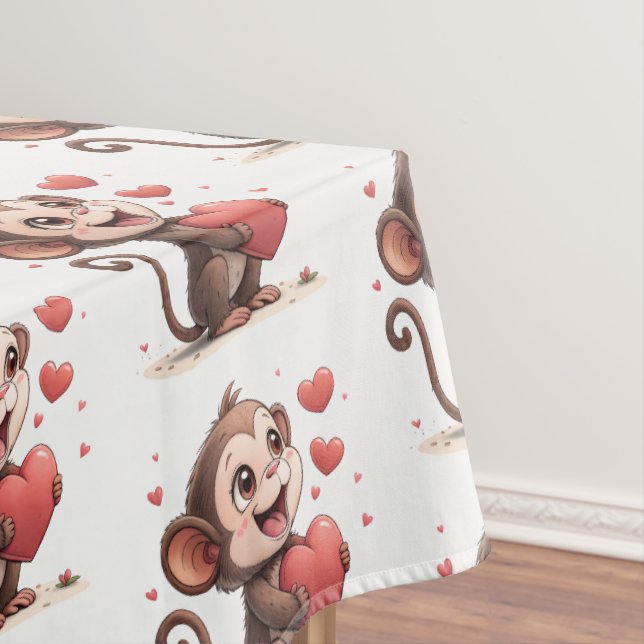Nappe Valentine's Day Tablecloth Monkey Red Hearts  (In Situ)