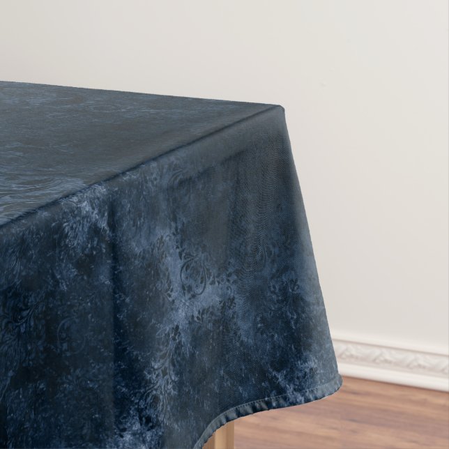 Nappe Velvety Navy Damask | Bleu foncé Grunge Baroque (In Situ)