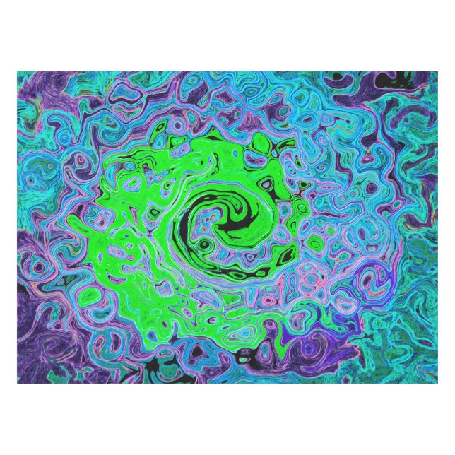 Nappe Vert Citron Groovy Abstrait Rétro Tourbillon Liqui (Devant (Horizontal))