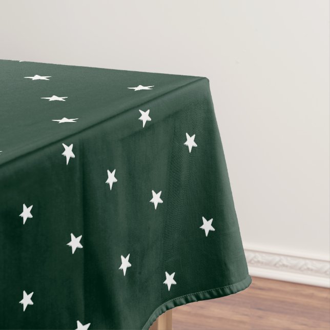 Nappe Vert pâté foncé moderne blanc étoiles vacances mot (In Situ)
