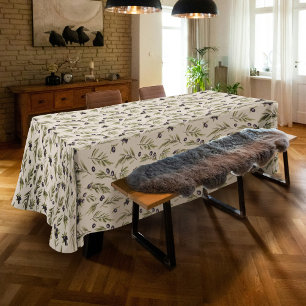 Nappe Vert sauge aquarelle motif olivier campagne frança