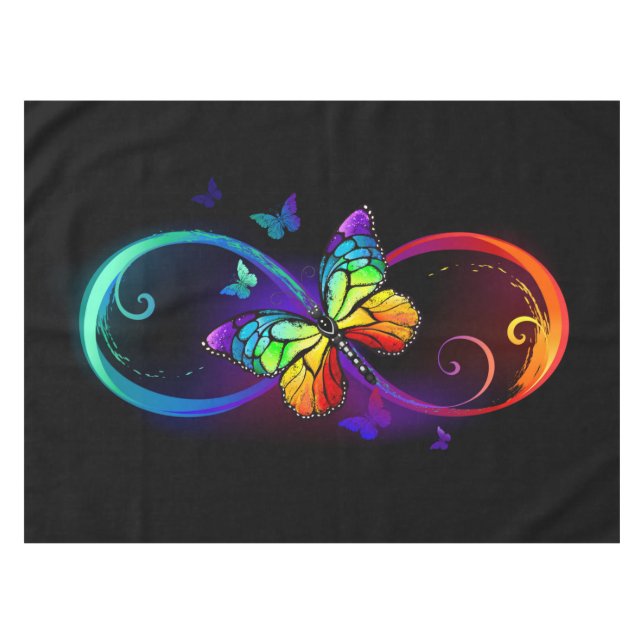 Nappe Vibrant infinity with rainbow butterfly on black (Devant (Horizontal))