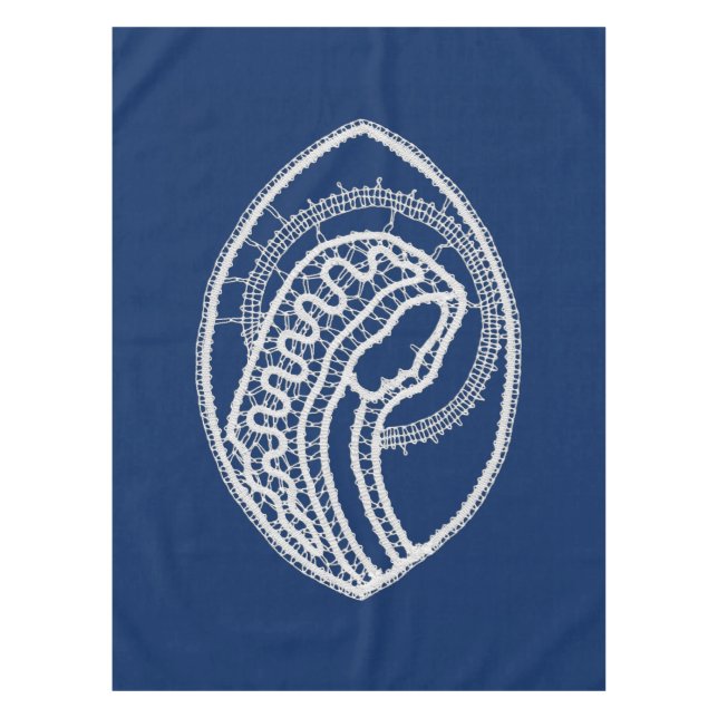 Nappe Vierge Marie, dentelle blanche, bleu marine (Devant)