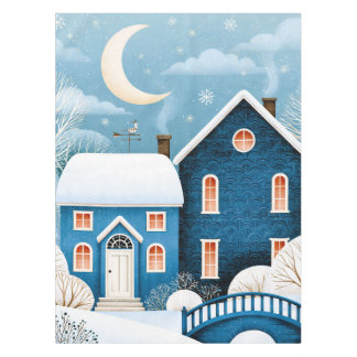 Nappe Village hivernal de Cottage enneigé sous la Lune c