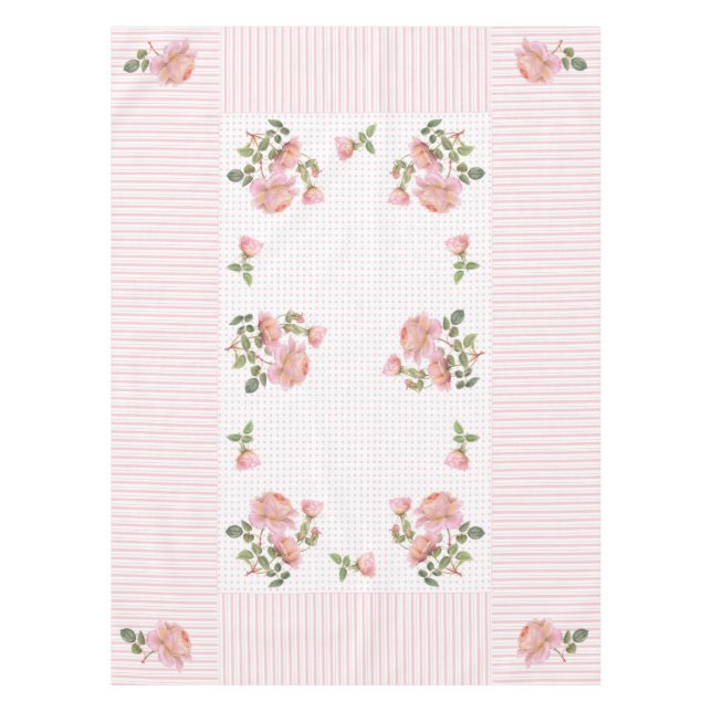 Nappe vintage à fleurs, lignes & points 52"x70" (Devant)