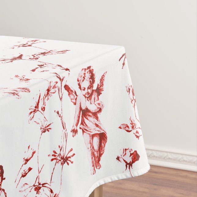Nappe Vintage ailes Cherub Angels Fleurs Toile Rouge (In Situ)