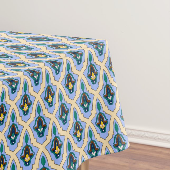 Nappe Vintage Bleu Jaune Marocain Arabe Tracer Art (In Situ)