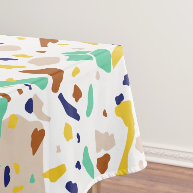 Nappe Vintage bleu jaune moderne Abstrait géométrique (In Situ)