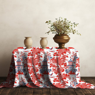 Nappe Vintage Chinoiserie Delft Français rouge bleu mono