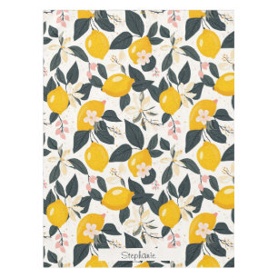 Nappe Vintage citron et Motif de fleurs roses