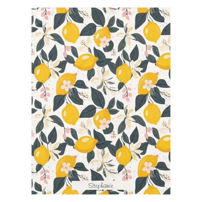 Nappe Vintage citron et Motif de fleurs roses (Devant)
