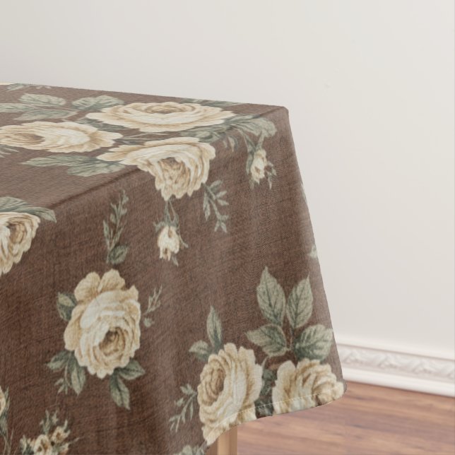 Nappe Vintage Cream Roses on Mocha Brown Pattern (In Situ)