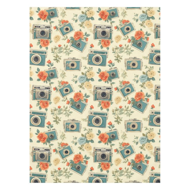 Nappe Vintage Floral & Motif de caméra (Devant)