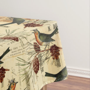 Nappe Vintage Français Birds Verdure Script Timbres