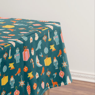 Nappe Vintage Noël Ornements Motif