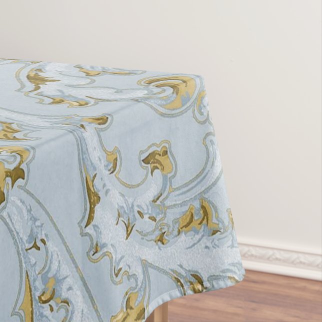 Nappe Vintage Pale Blue Gold Scroll Élégant Chic (In Situ)