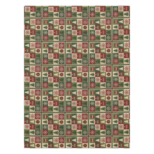 Nappe Vintage, patchwork aspect matelassé Noël rustique (Devant)