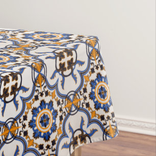 Nappe Vintage Portugais Azulejo Blue Yellow Motif