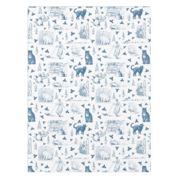 Nappe Vintage Retro Toile Motif Chat Catnip Blanc Bleu