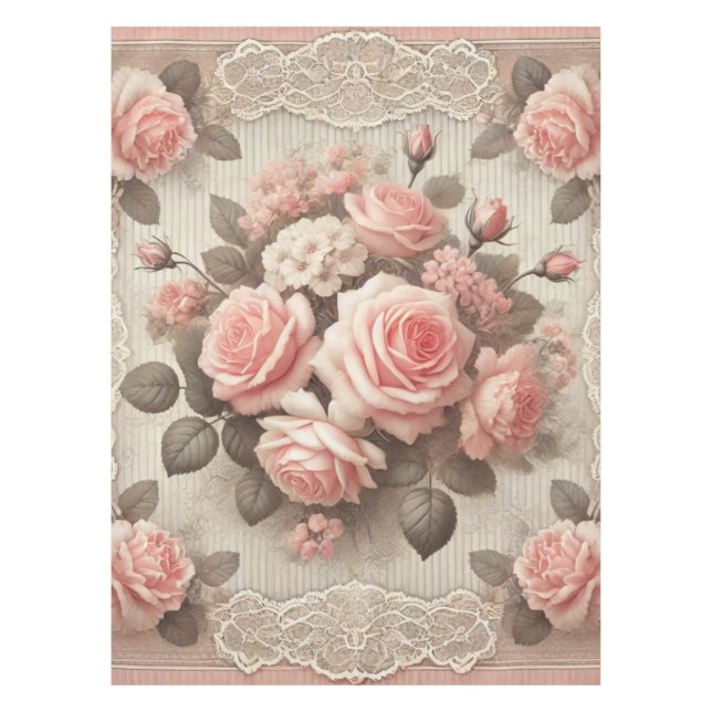 Nappe Vintage Shabby Chic Rose Rose Floral (Devant)