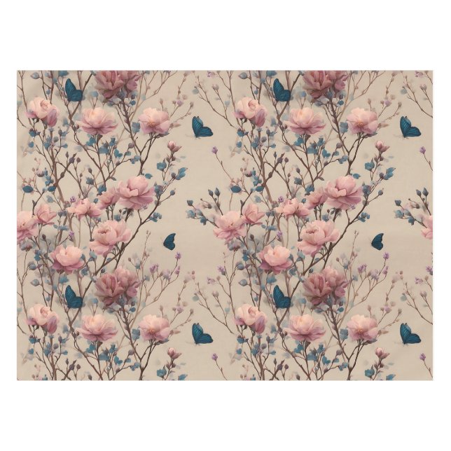 Nappe Vintage Spring Roses with Blue Butterflies (Devant (Horizontal))