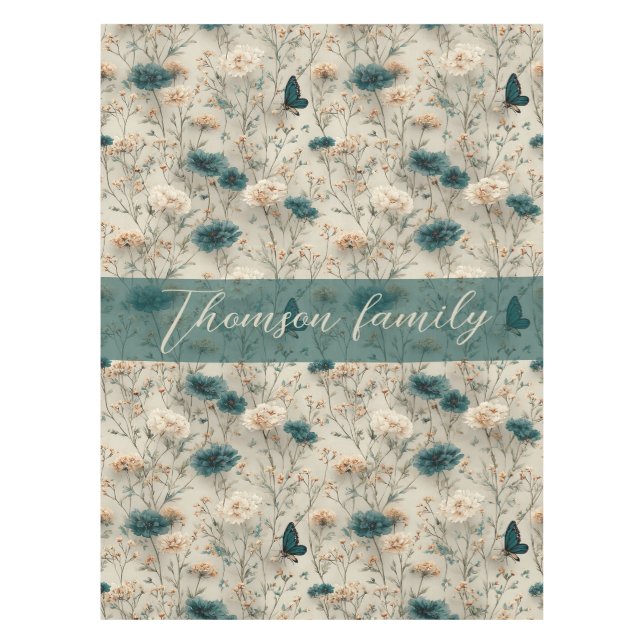 Nappe Vintage Spring Wildflowers & Butterfly for Family (Devant)