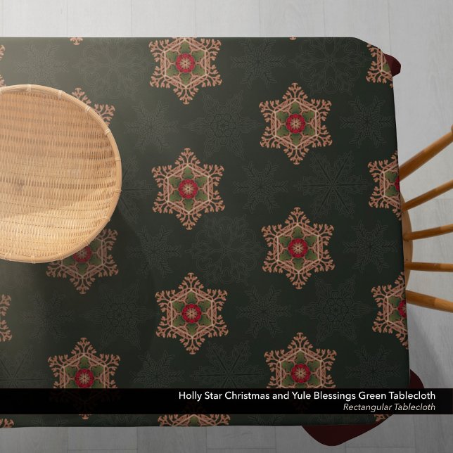 Nappe Vintage Vert Noël Holly Celtic Star Motif (Holly Star Christmas and Yule Blessings Green Tablecloth)